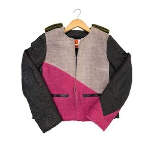 MSGM Milano Colorblock Raw Edge Cotton Tweed Collarless Jacket Pink IT 40 US 4